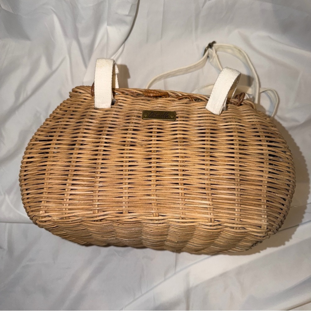 Olli Ella Mamacahri Wicker Basket w/ Canvas Carry Strap & Lid Boho Multiuse - Picture 7 of 10
